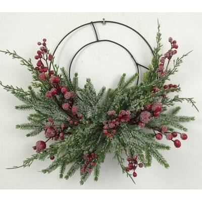 Christmas Greens With Red Berries Half Wreath - Multi