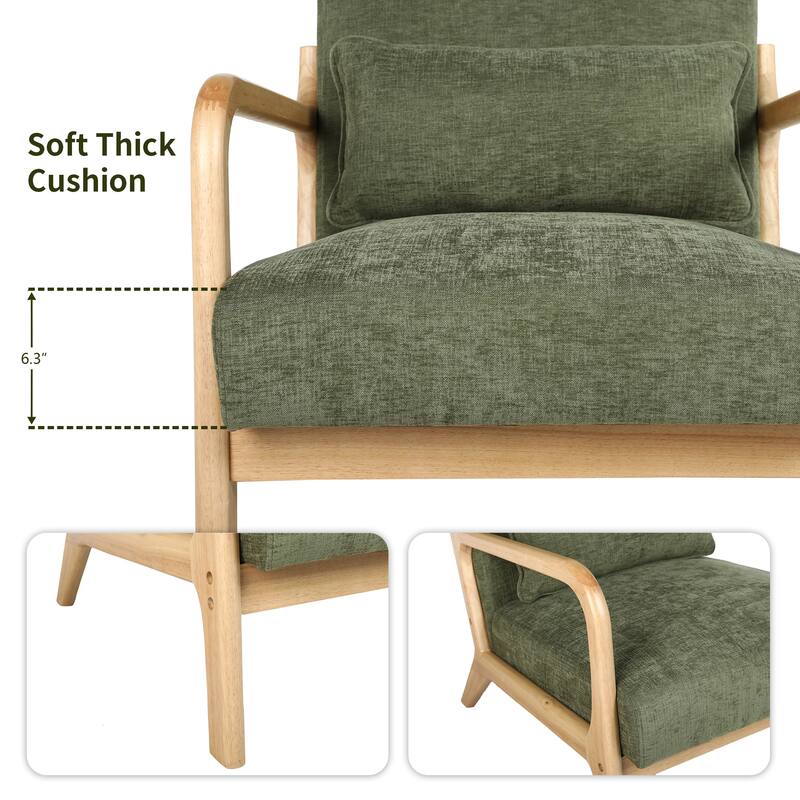Armchair Solid Wood Frame Accent Chair with Detachable Lumbar Pillow Living Room Chairs