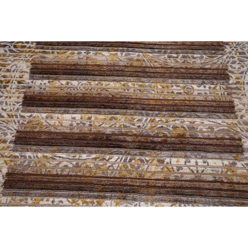 Striped Abstract Oriental Modern Accent Rug Hand-Knotted Wool Carpet - 2'9" x 4'10"