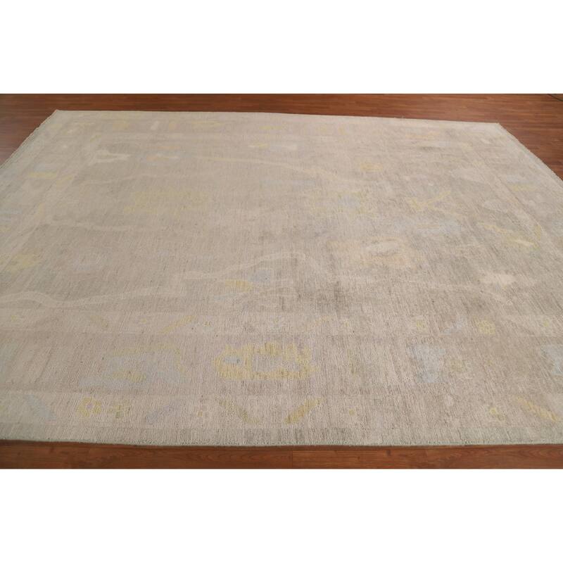Geometric Oushak Turkish Area Rug Hand-knotted Wool Carpet - 8'10"x 11'9"