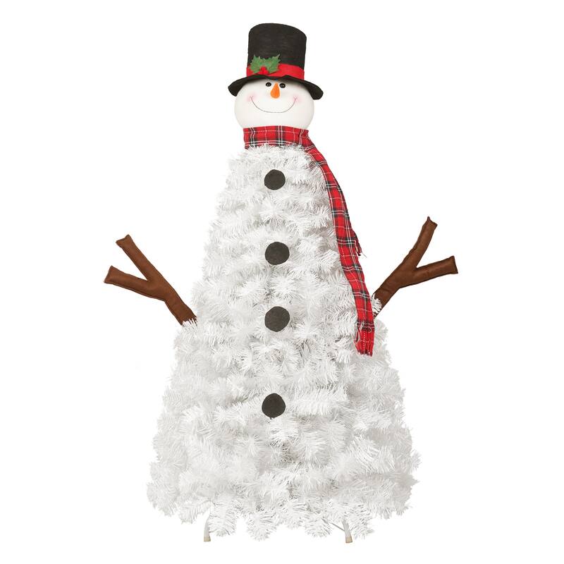 Roomfitters 4FT Pre Lit Snowman Style Artificial Christmas Tree with 380 Branch Tips, Holiday Decoration for Indoor, White