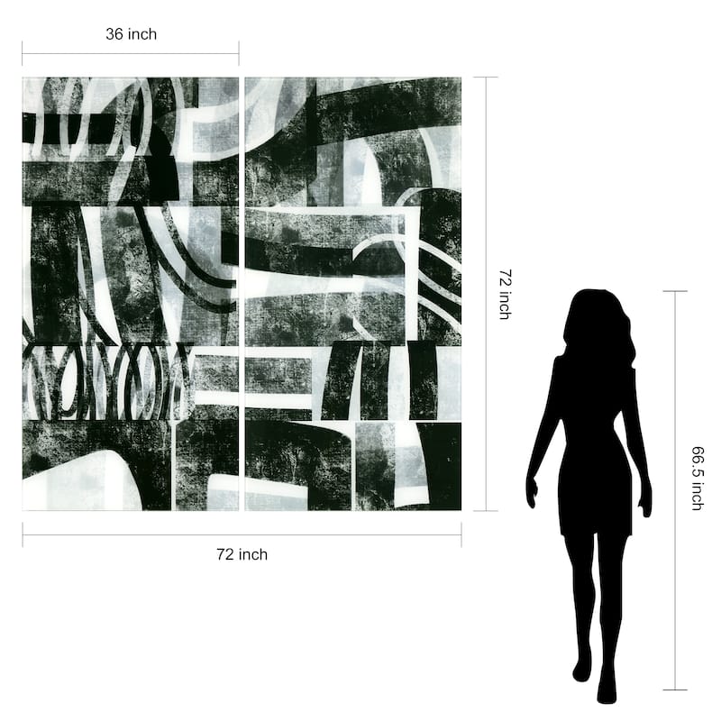 "Compartment A & B" Oversized 72"x 36" Frameless Free-Floating Reverse Printed Tempered Art Glass Panels Set