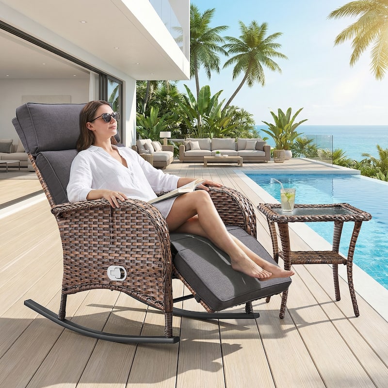Pocassy Outdoor Curved Rocker Chaise Lounge Chairs with Side Table Set.