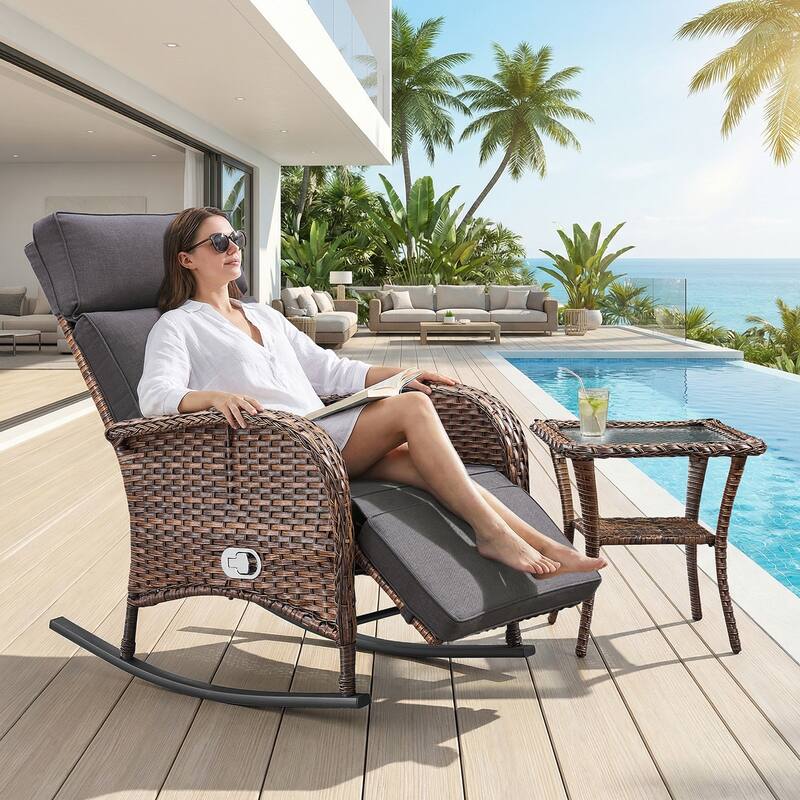 Pocassy Outdoor Patio Rocking Lounge Chairs with Adjustable Backrest Set.