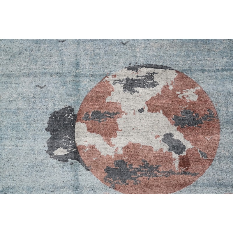 Hand Knotted Oriental Viscose Silk Carpet Modern Pictorial Multi-Colored Abstract Area Rug - 7' 8'' X 5' 9''