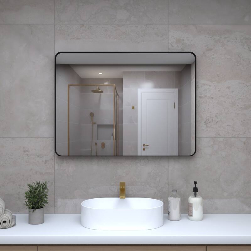 22 x 30 Inch Black Metal Framed Rectangular Tempered Bathroom Mirror for Wall - 29.72 - 29.72