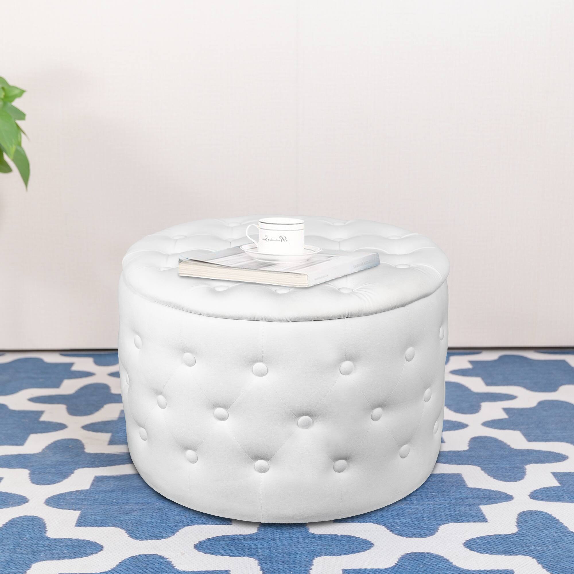 Round Velvet upholstered Storage Ottoman, Footrest Bed Bath & Beyond 39410220