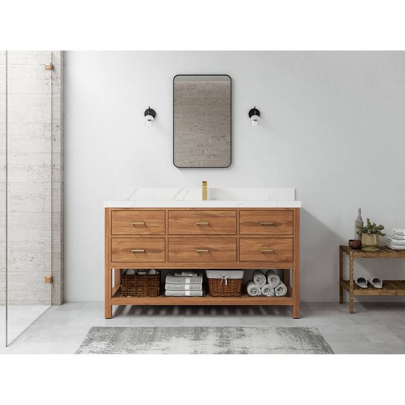 Willow Collections 60 in. W x 22 in. D Parker Solid Teak Single Sink Bathroom Vanity with Countertop