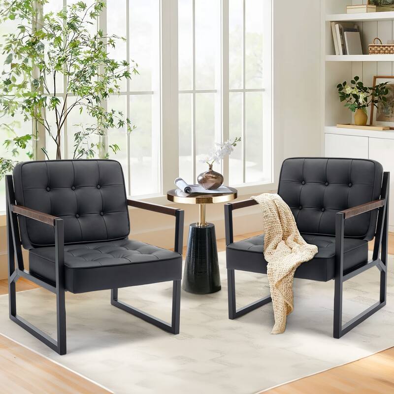Leather Accent Chair, Accent Arm Chair Comfy Armchair with Metal Legs - Set of 1