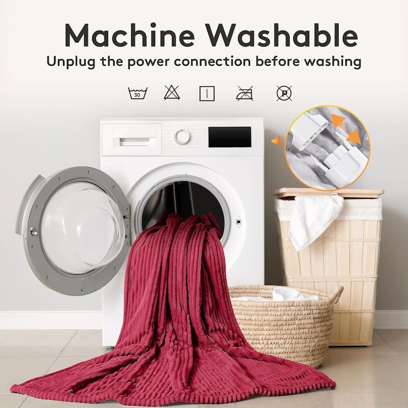 Reversible Flannel & Sherpa Electric Blanket, Heated Throw with Temperature and Timing Functions of a Controller
