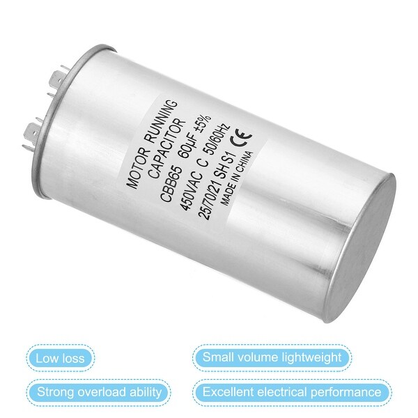 CBB65 60uf Run Capacitor, 60mfd AC 450V Aluminum Case with 2