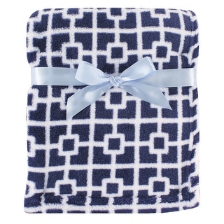 Luvable Friends Baby Boy Coral Fleece Blanket, Navy Trellis, One Size - Navy Trellis - One Size