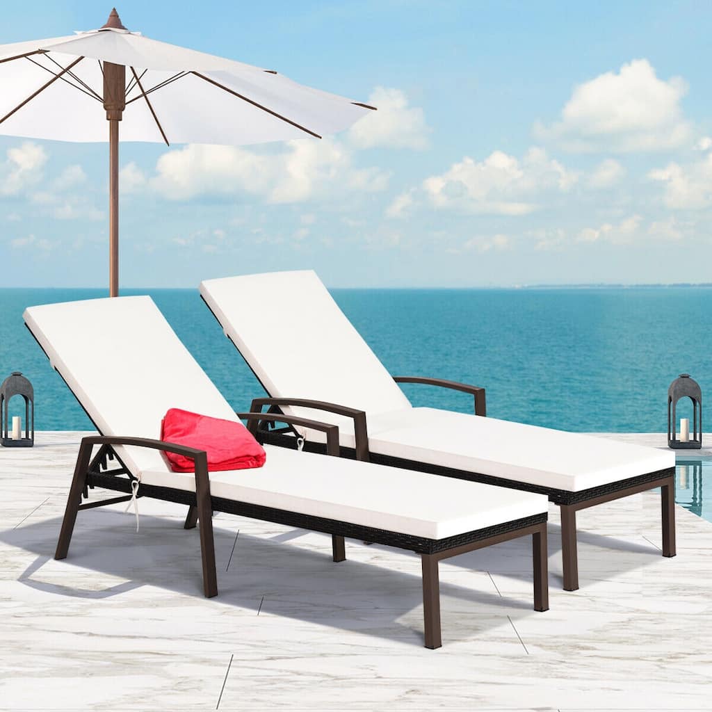 Costway 2PCS Patio Rattan Lounge Chair Chaise Recliner Back Adjustable - 2-Piece Sets