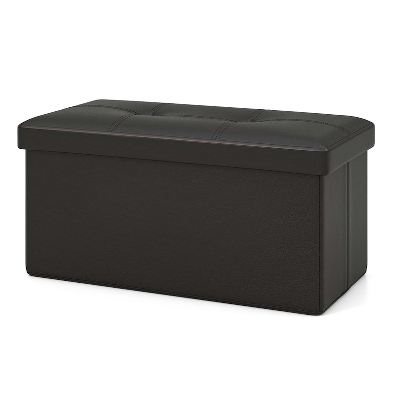 Costway Folding Storage Ottoman Upholstered Rectangle Footstool PVC - Black