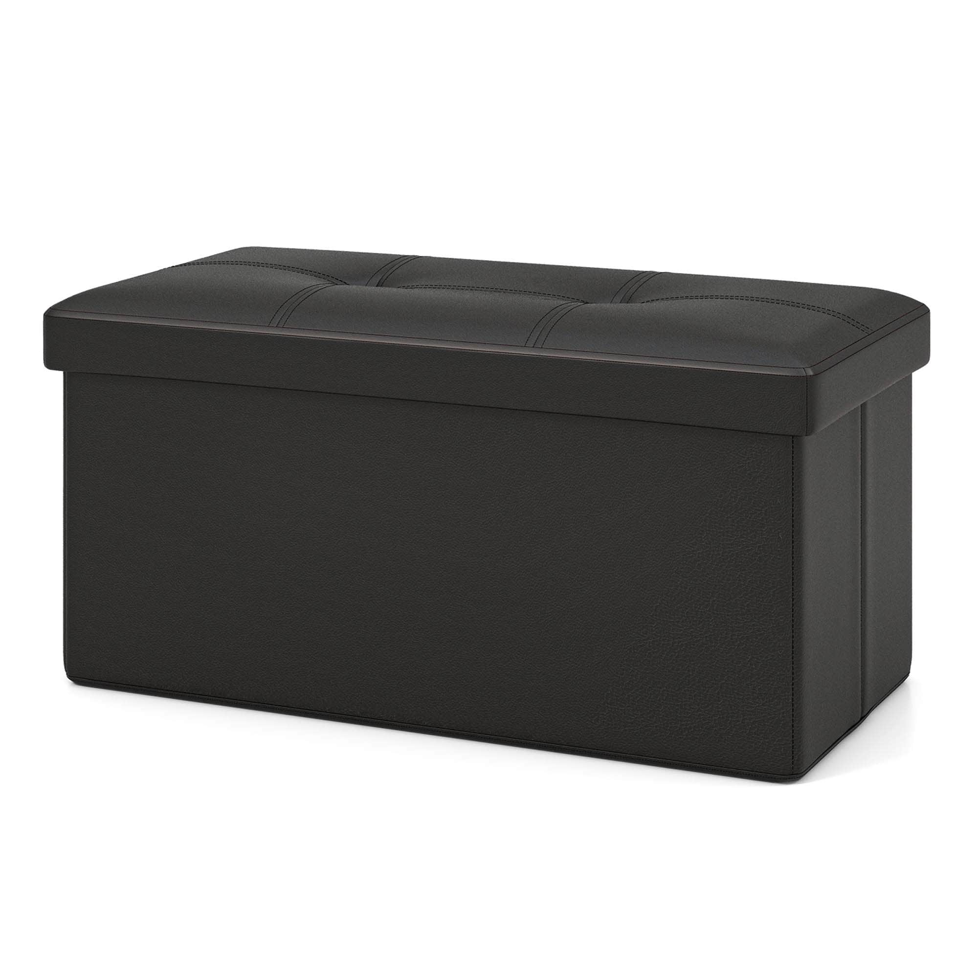 Costway Folding Storage Ottoman Upholstered Rectangle Footstool PVC