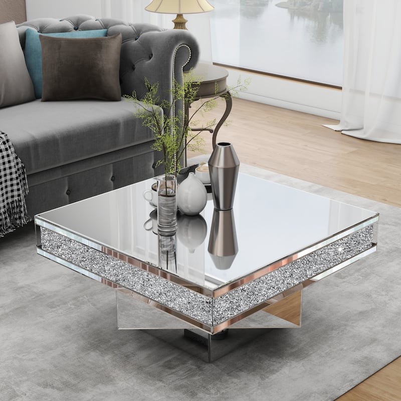 Glam Triple Mirror Diamond Coffee Table Accent Table