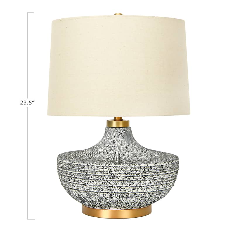 Striped Aqua Ceramic Table Lamp with White Linen Shade