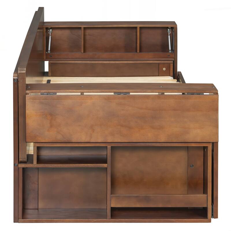 Queen Size Daybed with Removable Desk, Storage Drawers & Hydraulic Side Table