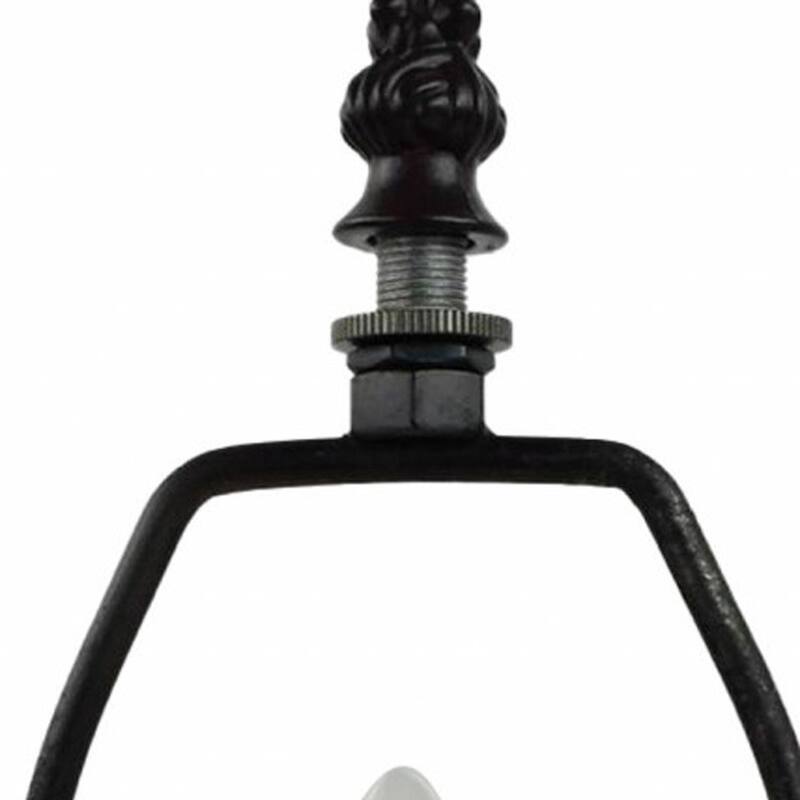 HomeRoots 15" Dark Brown Metal Candlestick Table Lamp With Red and Black Novelty Shade - 12' X '15' X '9
