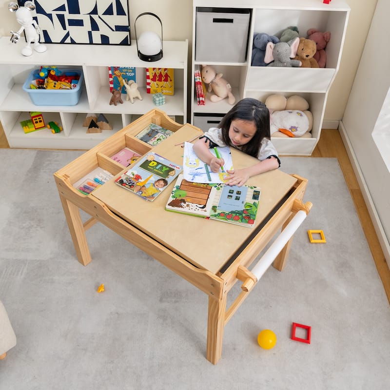 Wooden Kids Multi Activity Play Table with Storage Paper Roll - 34" x 23.5" x 22.5" (L x W x H)