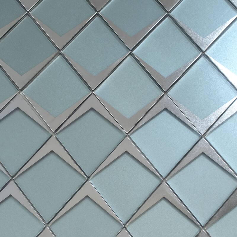 Solace 12x9 Green Metallic Silver Glass Mosaic Diamond Wall Tile (3.91 sq ft/case) - 5 Pack