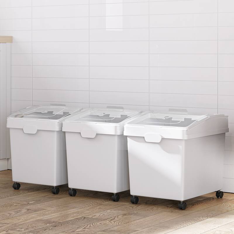 10.5 Gal Ingredient Flour Storage Bin 3Pcs Rice Storage Containers with Wheels