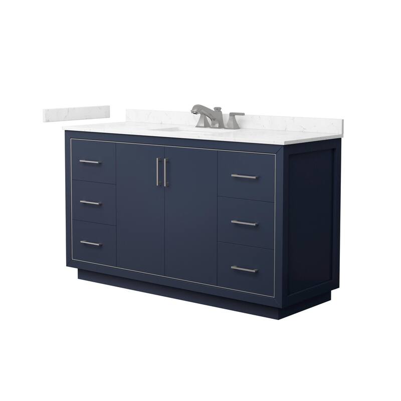 Wyndham Collection WCF1111-60S-VCA-US3MXX Icon 60" Free Standing - Dark Blue / Carrara Cultured Marble Top / Brushed
