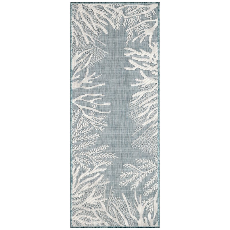 Liora Manne Carmel Reef Border Indoor/Outdoor Area Rug - 1'11" x 4'11" - Aqua