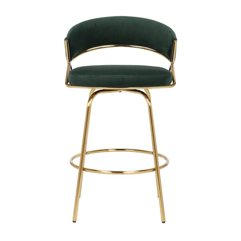 Silver Orchid Tatyana 26" Upholstered Counter Stool with Metal Legs (Set of 2) - Green Velvet/Gold Metal