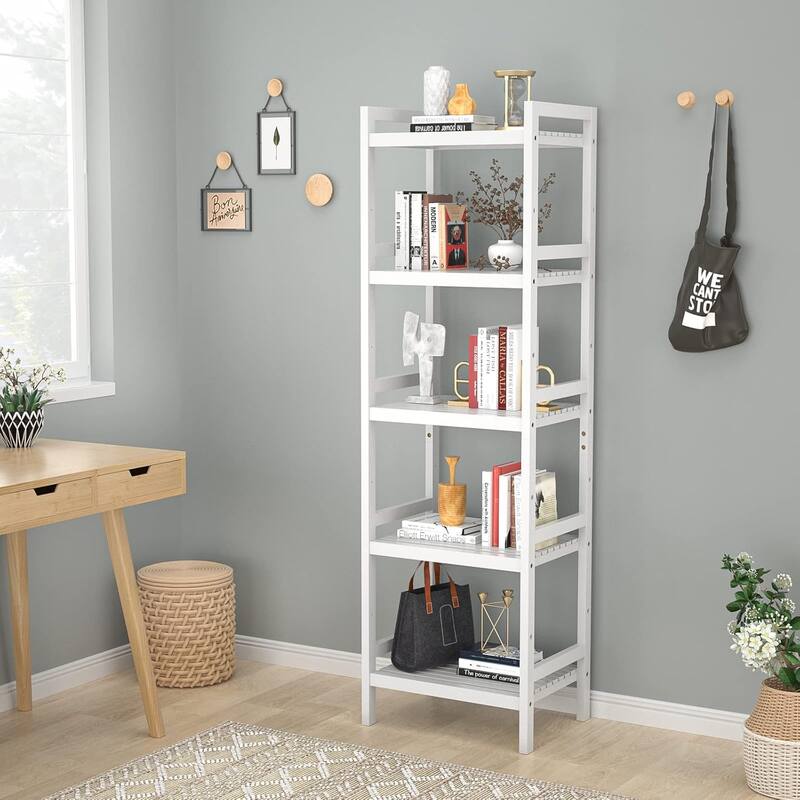 Free Standing Bamboo Bookshelf Organizer,Thick Bookcase Storage Shelving,Rust Resistance,Easy Assemble