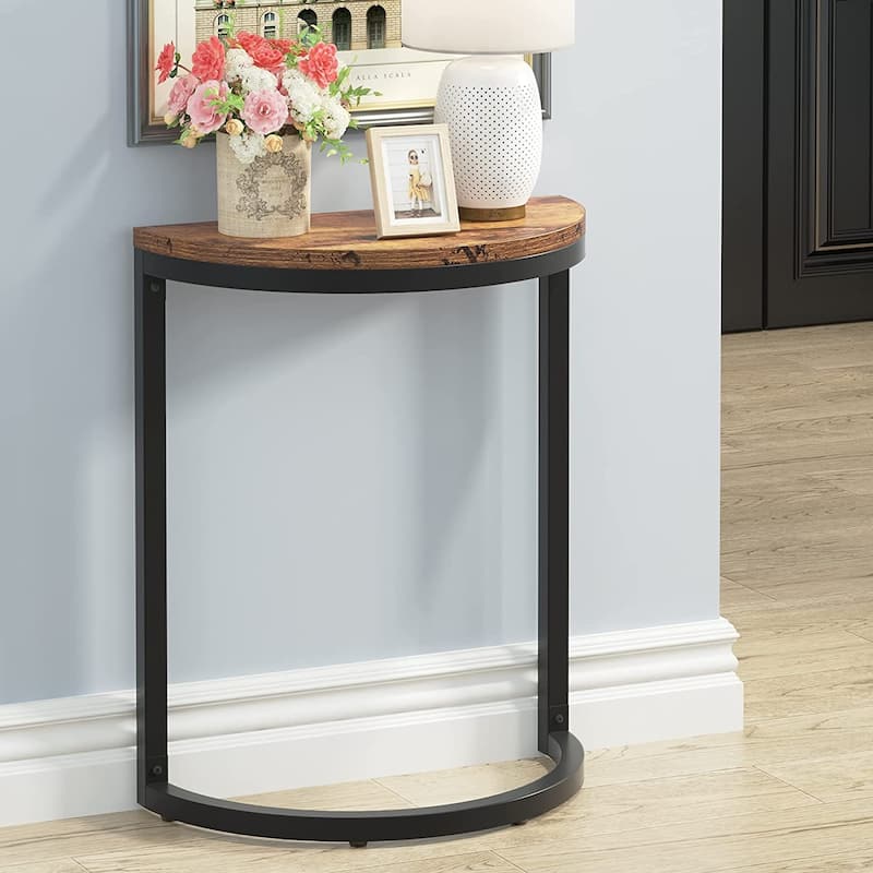 End Table Half Round, Narrow Side Table, Slim C Table for Sofa Couch