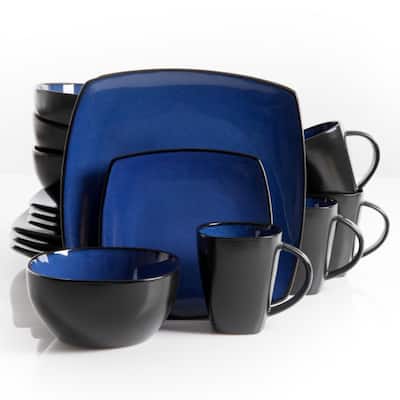 Modena Hideaway 16 Piece Soft Square Dinnerware Set in Black and Blue