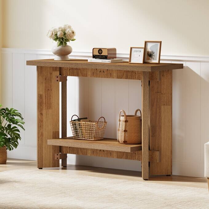 Rustic 2-Tier Console Table, 41-Inch Narrow Entryway table with Shelf