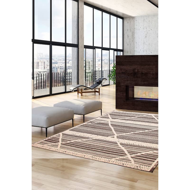 ECARPETGALLERY Hand-knotted Tangier Dark Brown Wool Rug - 7'11 x 9'9