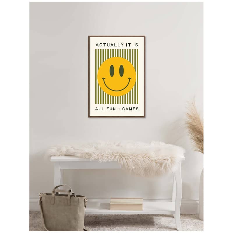 Kate and Laurel It is All Fun and Games, Dopamine Decor, Smiley Face Retro Print by Lucky Guava Framed Canvas Wall Art Print