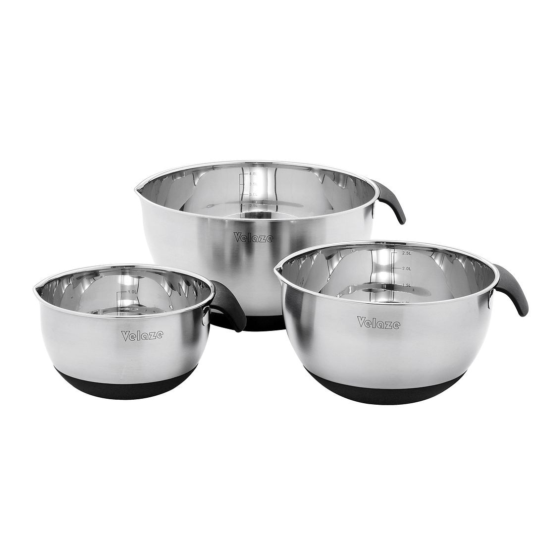 OXO Good Grips 3-Piece Stainless Steel Mixing Bowl Set - Blue/Gray, 4.7L &  Good Grips Stainless Steel 5 qt./ 4.7 L Colander
