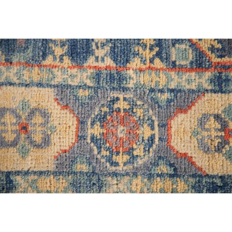 Blue Geometric Kazak Accent Rug Hand-Knotted Wool Carpet - 2'9" x 4'0"