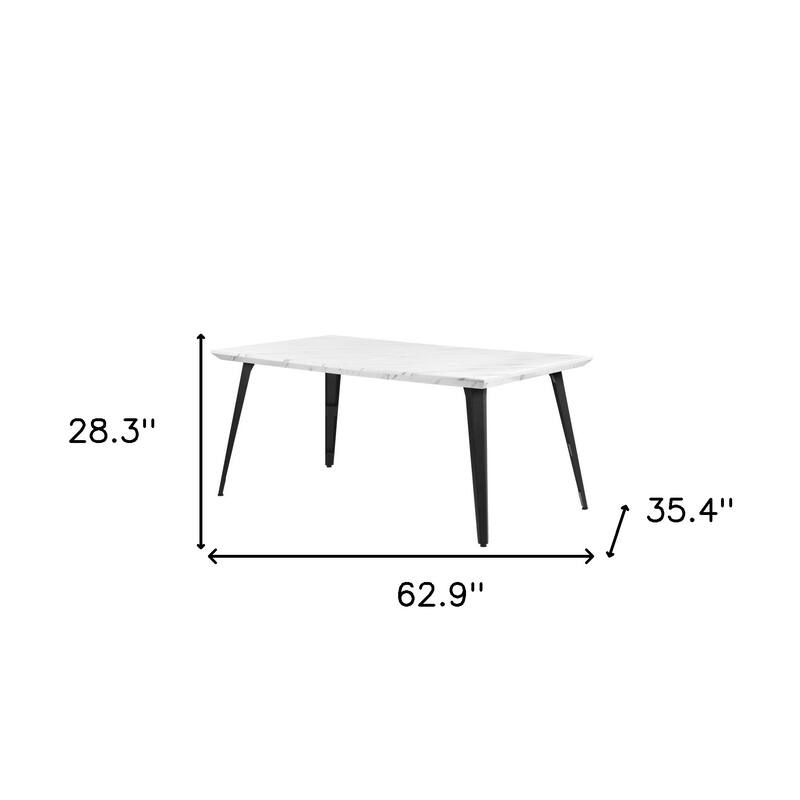 HomeRoots 63" White and Black Faux Marble and Metal Dining Table - 62.90 in. x 28.30 in. x 35.40 in.