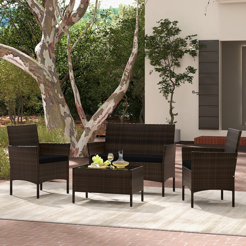 Gymax 8 Piece Patio Rattan Conversation Set Outdoor Wicker Furniture