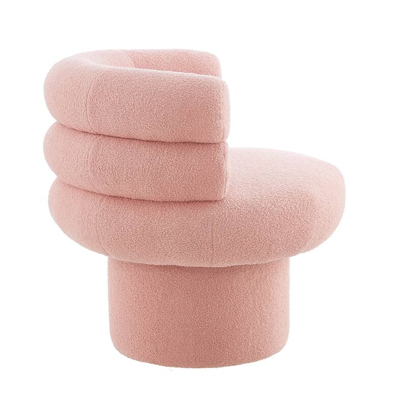 Roomfitters Round Swivel Accent Chair with Barrel Back, Teddy Fleece Vanity Chair