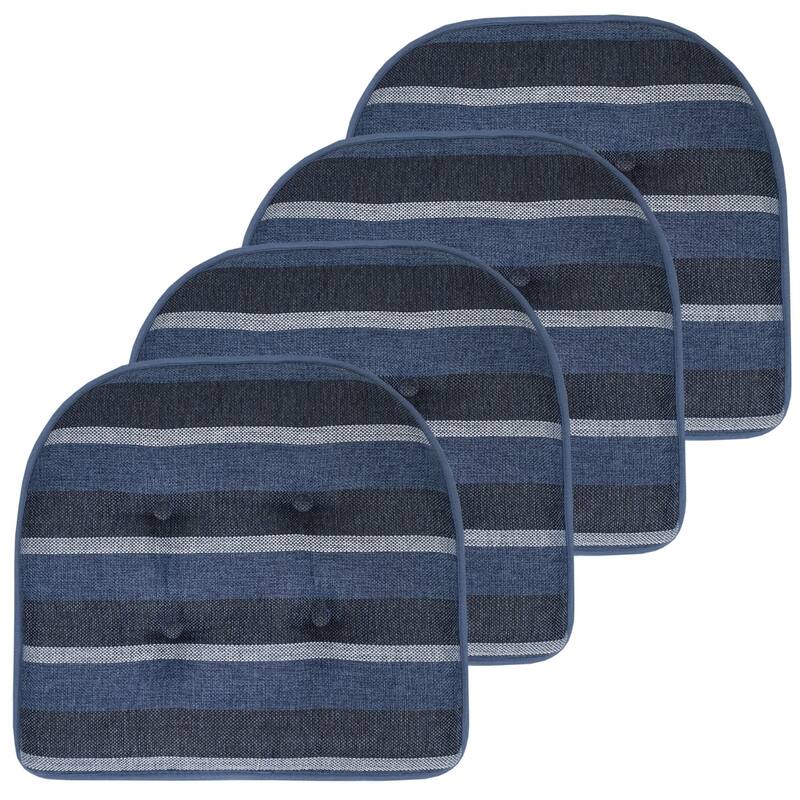 Sweet Home Collection Bradford Striped U Shaped Memory Foam Chair Cushion 17" x 16" - Set of 4 - Steel Blue Striped