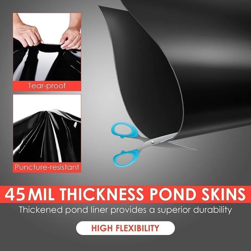 10x15 ft 45 Mil Thickness EPDM Pond Liner, Waterproof Sheet for Outdoor Ponds, Waterfall, Pool, Fountain, Garden