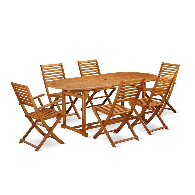 HomeStock 7-Piece Natural Oak Finish Solid Wood Top Dining Table with 6 Chairs with Lattice Back