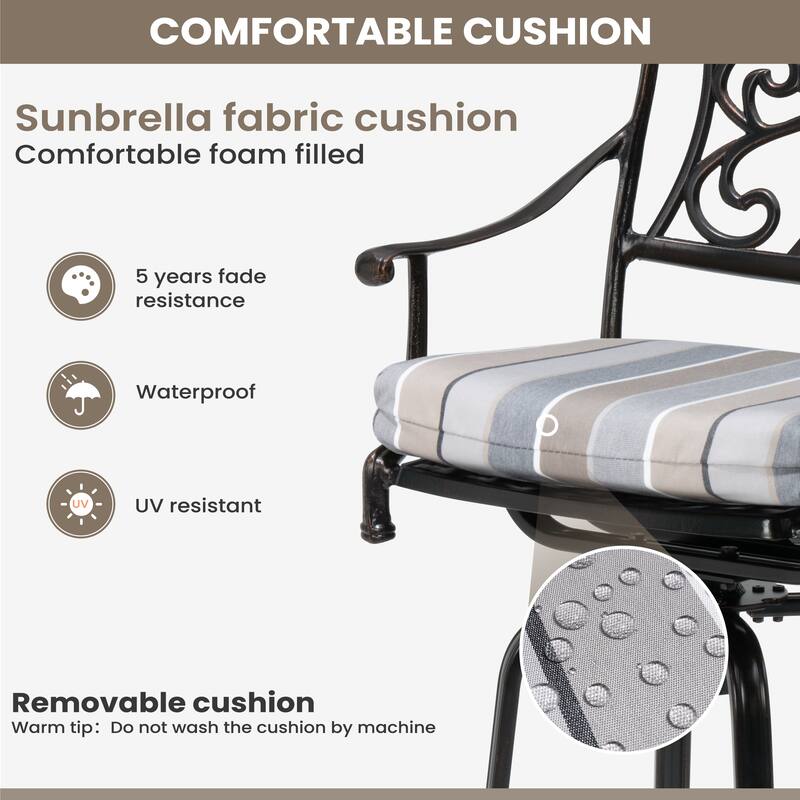 Outdoor Patio Aluminum Swivel Bar Stool with Sunbrella Cushion