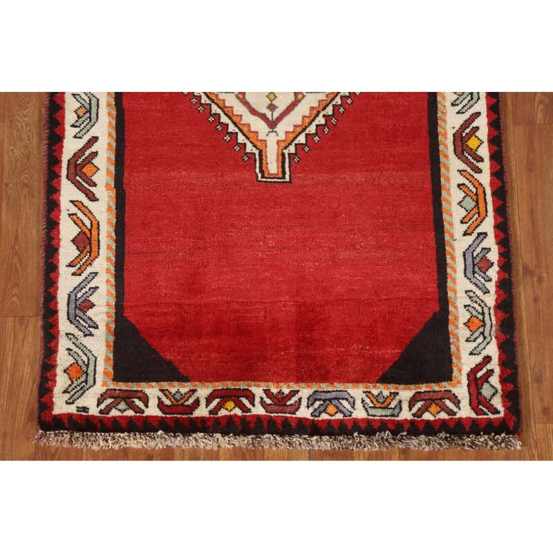 Geometric Red Shiraz Persian Vintage Area Rug Handmade Wool Carpet - 3'0"x 5'3"