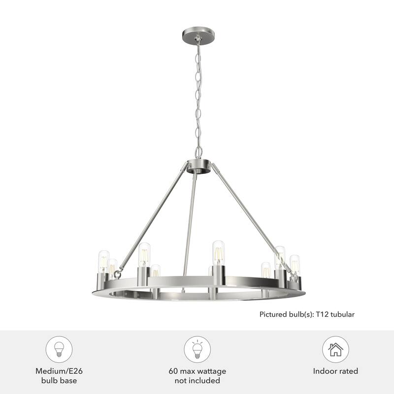 Hunter 30" Saddlewood 9-Light Chandelier - Dining Room, Entry - Farmhouse, Industrial, Wagon Wheel