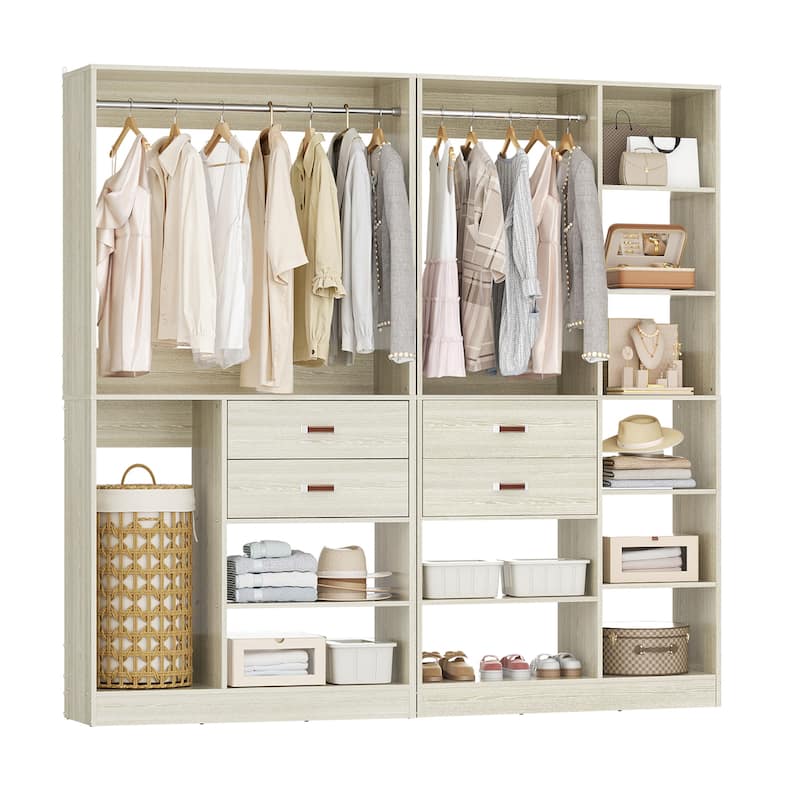 80''W Set of 2 Freestanding Closet System with Drawers, Reversible Wardrobe for Walk-in/ Reach-in Closet