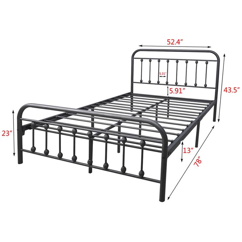 Alazyhome Simple Vintage Metal Platform Bed Frame, Easy-Assembly