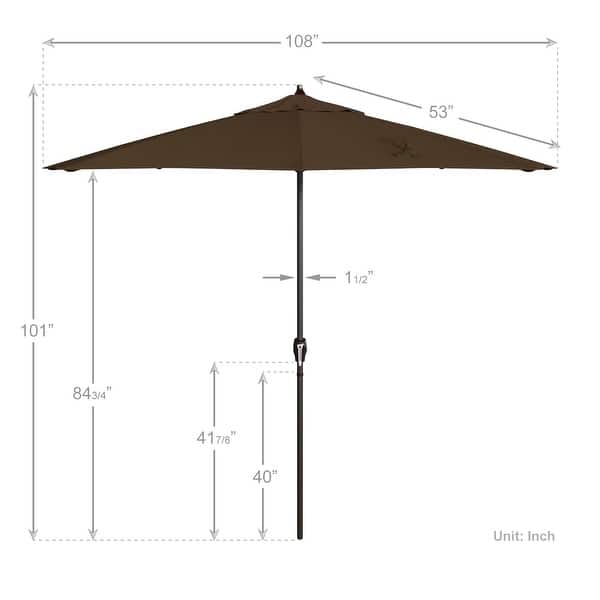 dimension image slide 22 of 29, North Bend 9-foot Round Auto-tilt, Bronze Finish, Sunbrella Patio Umbrella by Havenside Home