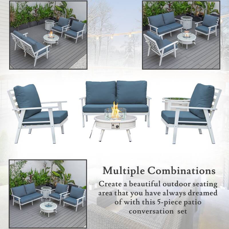Walbrooke Outdoor Patio Furniture Set with Aluminum Frame Polyester Upholstered Seating and 37000 BTU Propane Burner